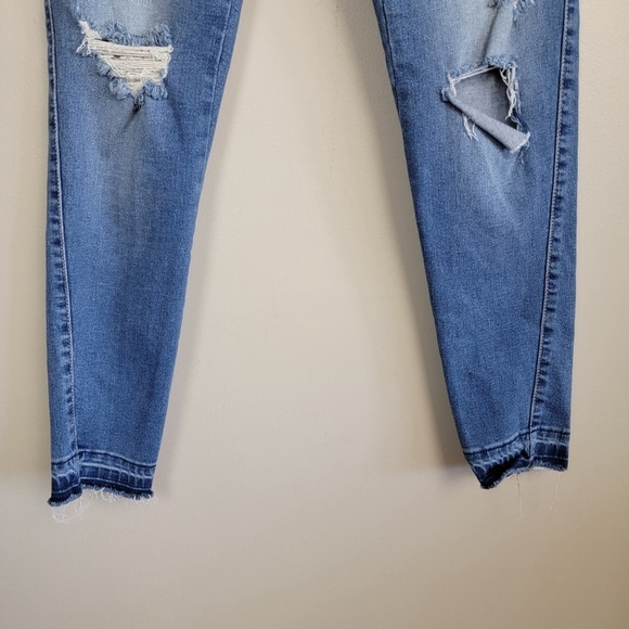 KanCan 9 Skinny Medium Wash Jegging Distressed Frayed Step Hem High Rise Jeans - Picture 7 of 15